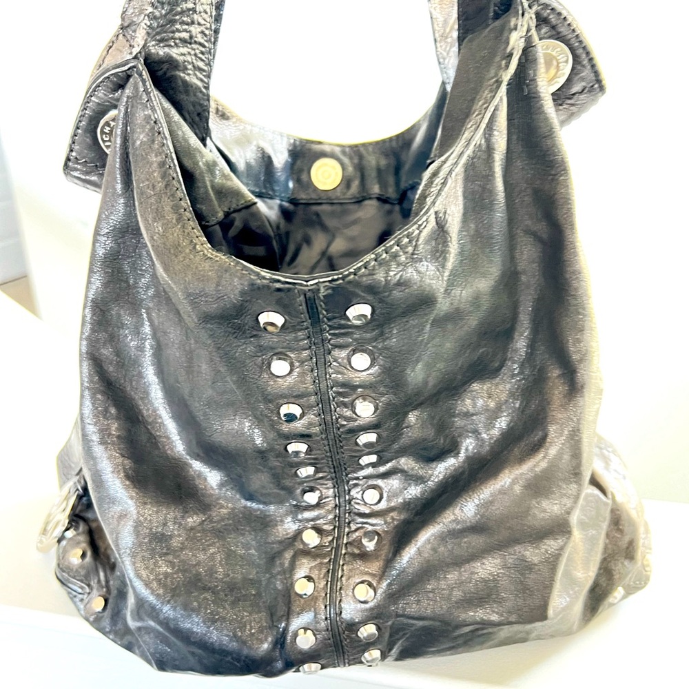 Michael Kors metallic gray leather tote